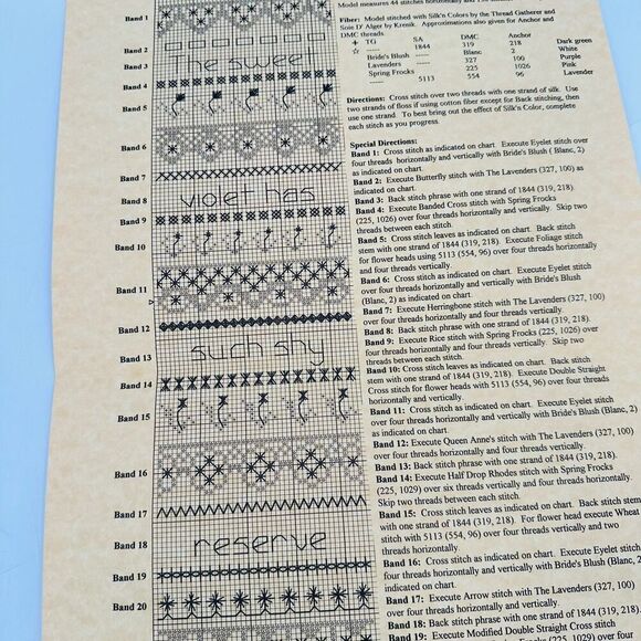 EARTH THREADS Violet and Lace Sampler Cross Stitch Embroidery Pattern - Picture 6 of 8